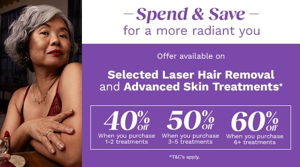 Up to 60% off Selected Laser Hair Removal & Advanced Skin Treatments*